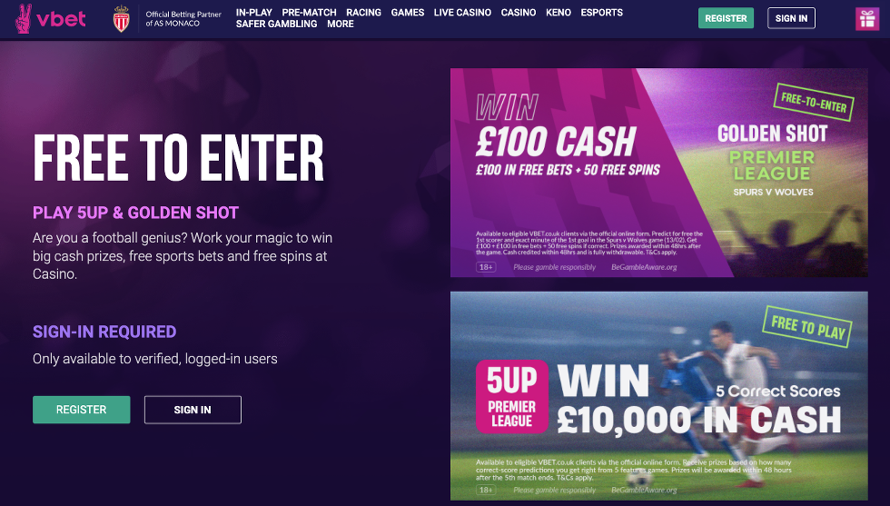 vbet 5up and golden shot promotion